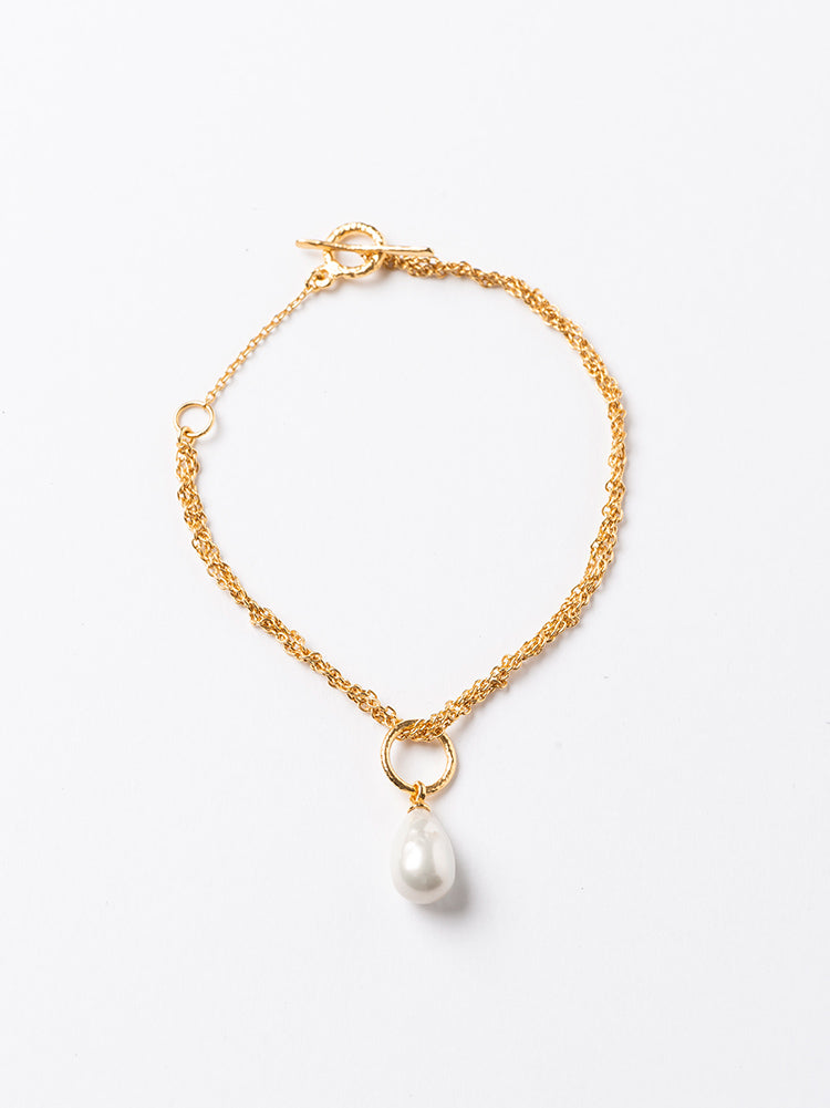 【SARARTH + TRESSE】GOLD Vegan pearl bracelet & MIA ruban chouchou in White