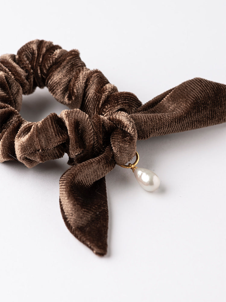 【SARARTH + TRESSE】GOLD Vegan pearl bracelet & MIA ruban chouchou in Brown