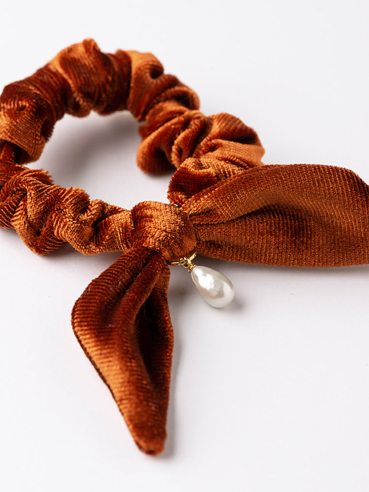 【SARARTH + TRESSE】GOLD Vegan pearl bracelet & MIA ruban chouchou in Terracotta