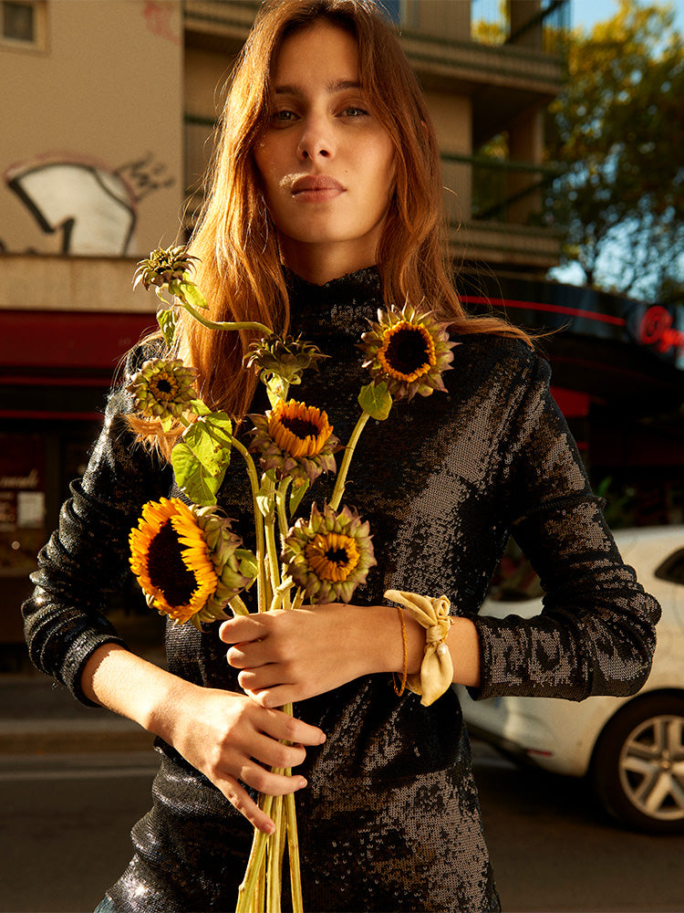 【SARARTH + TRESSE】GOLD Vegan pearl bracelet & MIA ruban chouchou in Mustard